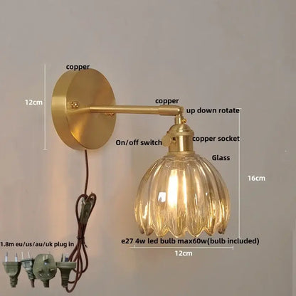 Vintage brass wall light with loft amber glass fluted shade for bedroom decorbites loft amber flower sconce