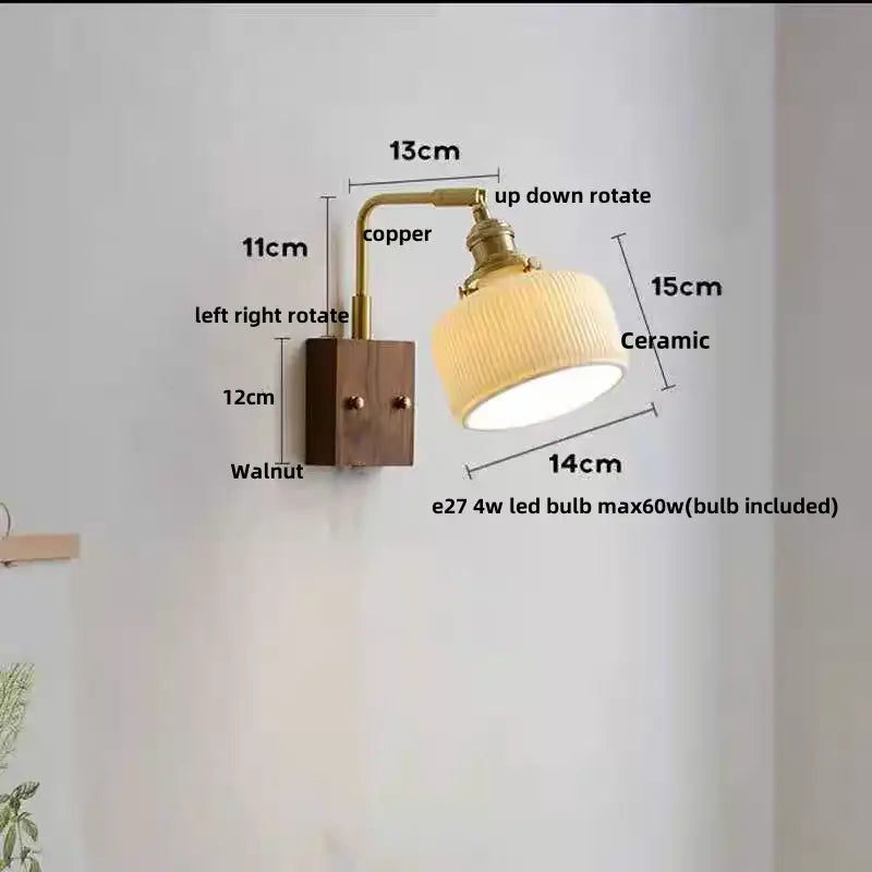 Vintage brass and amber glass wall sconce with copper finish and ribbed ceramic led shade for decorbites ceramic led wall lighting