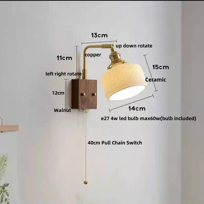 Copper and walnut wall sconce with ribbed ceramic shade featuring decorbites ceramic led ceramic led wall lighting