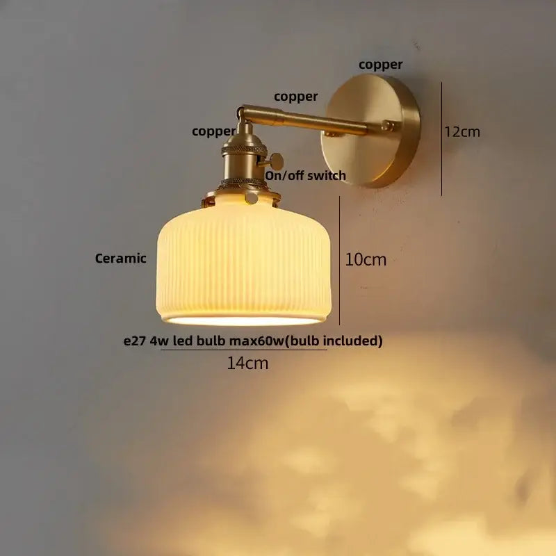 Vintage brass and amber glass wall sconce with ribbed ceramic shade decorbites ceramic led ceramic led wall light