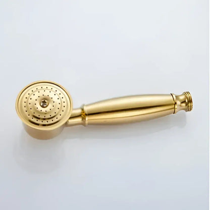Gold-colored vintage brass and bronze hand shower head faucet set with polished metallic finish and circular spray face