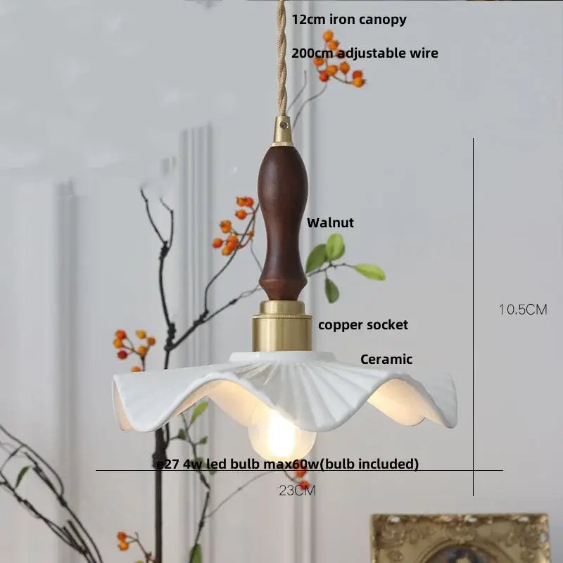 Vintage brass and white ceramic pendant light with fluted design and walnut handle for kitchen decorbites copper ceramic led