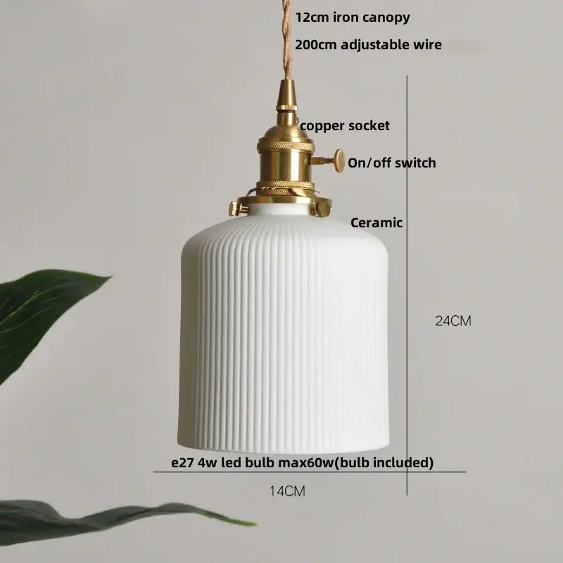 White ceramic pendant light with vertical ridges and brass copper socket decorbites copper ceramic led kitchen lamp