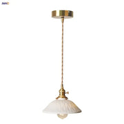 Vintage brass and ceramic led pendant light with off-white textured glass shade and twisted cord for kitchen decorbites copper ceramic led