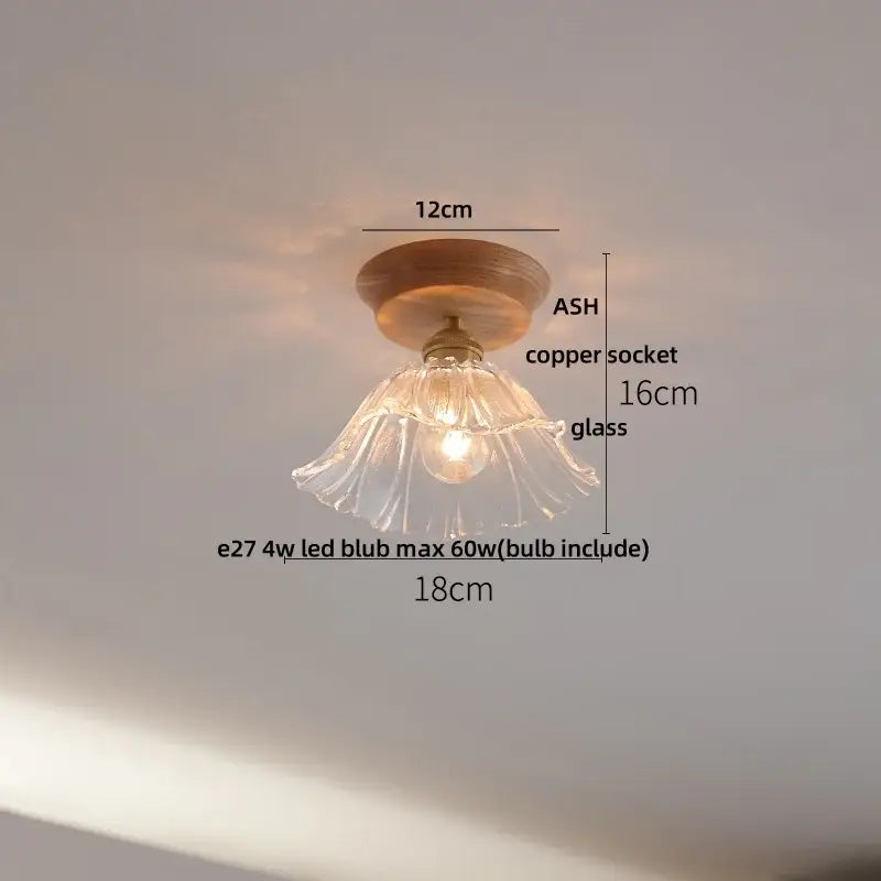 Vintage brass and clear glass led ceiling light with delicate fluted glass and warm wooden mount for bedroom decorbites clear glass