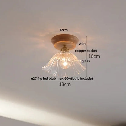 Vintage brass and clear glass led ceiling light with delicate fluted glass and warm wooden mount for bedroom decorbites clear glass