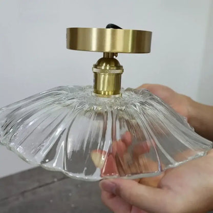 Vintage brass and clear glass led ceiling light with fluted petal design for bedroom decorbites clear glass fixture