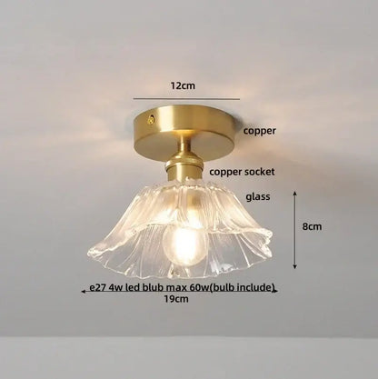 Vintage brass and clear glass led ceiling light with a fluted shade and copper base for bedroom decorbites clear glass design