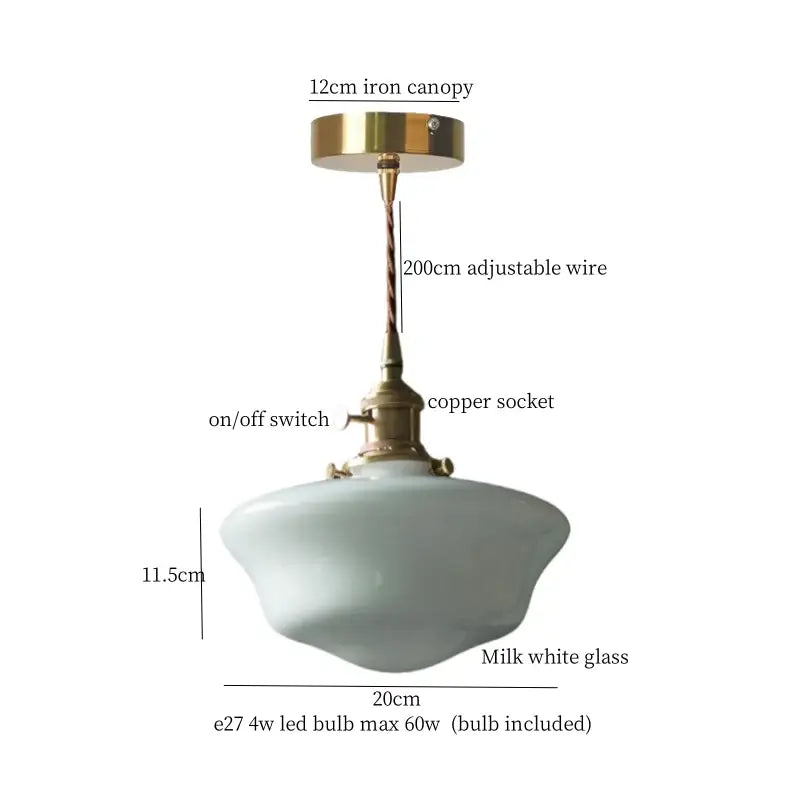 Vintage brass and cream glass ball pendant light with milk white shade and copper socket for kitchen decorbites cream glass decor