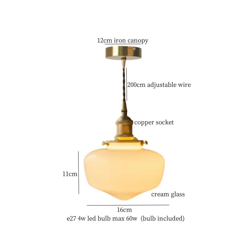 Vintage brass and cream glass ball pendant light with brass canopy and adjustable copper wire for kitchen decorbites cream glass