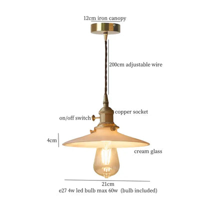 Vintage brass and cream glass ball pendant light with adjustable copper wire and decorbites cream glass shade for kitchen