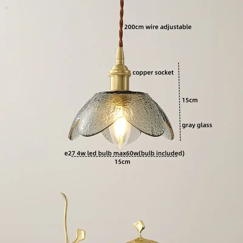 Vintage brass and green glass pendant light with textured gray glass shade and brass copper socket for bedroom decorbites blue glass led