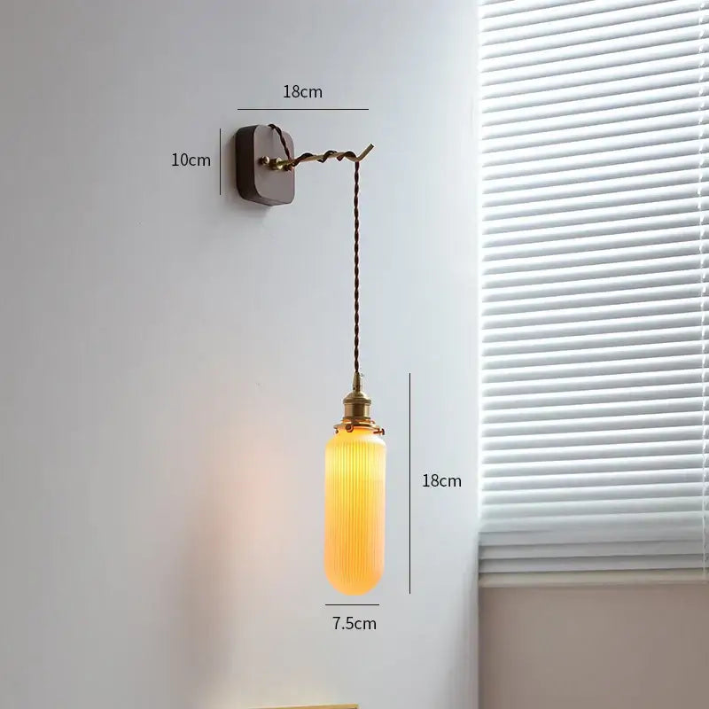 Vintage brass and amber ribbed glass led wall sconce with twisted cord for decorbites led wall bedroom light