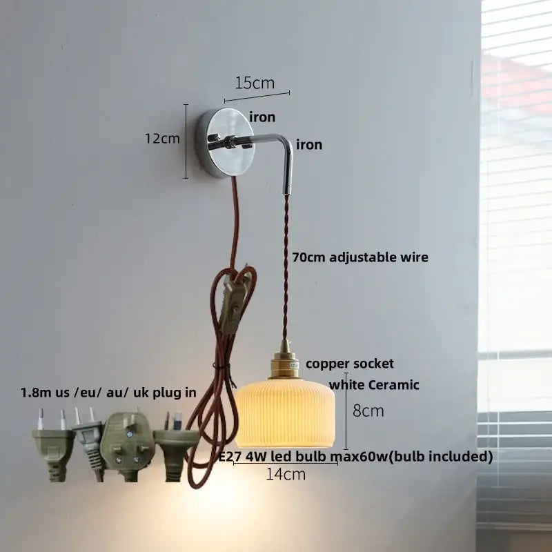A warm white ceramic led wall sconce with ribbed design and brass copper socket for vintage bedroom decorbites ceramic led