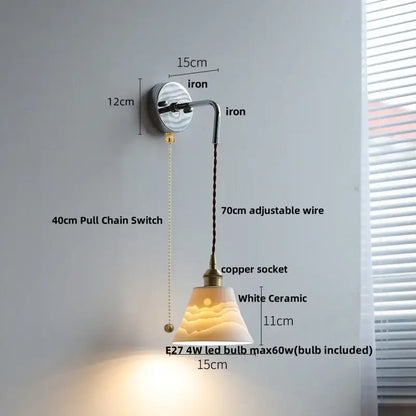 White ceramic pendant lamp with curved iron arm and adjustable wire for decorbites ceramic led wall sconce decor