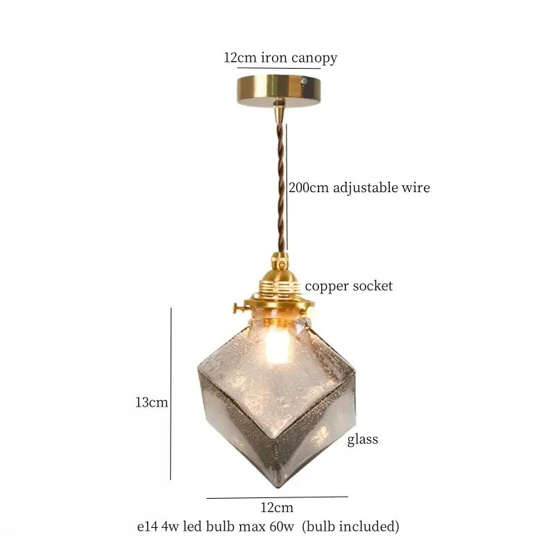 Geometric led pendant lamp with frosted textured glass and vintage brass fittings ideal for dining room lighting