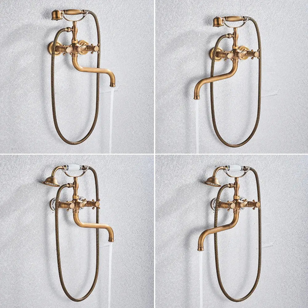 Vintage decorbites brass antique tub faucet with curved spout decorative handles and attached shower hose bathroom set