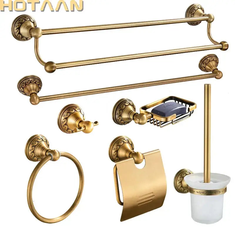 Vintage brass bathroom accessories set with ornate detailing in decorbites brass bathroom hardware for elegant decor