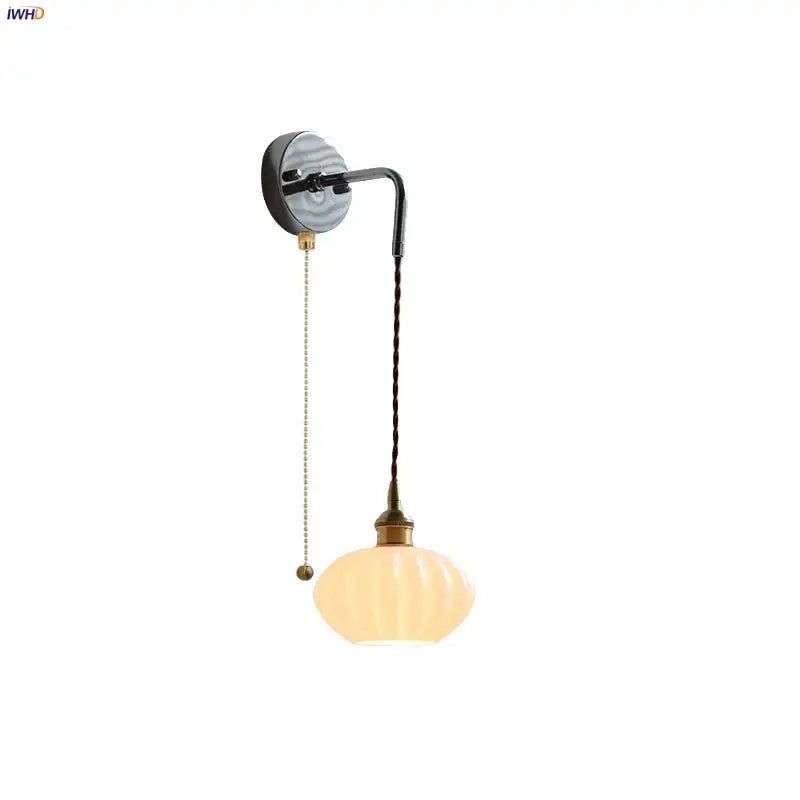 Vintage brass ceramic led wall lamp with warm ribbed opal glass shade and brass accents for bedroom decorbites ceramic led wall