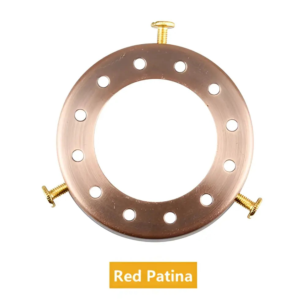 Copper-colored circular lamp holder adapter with red patina finish and gold screws for decorb