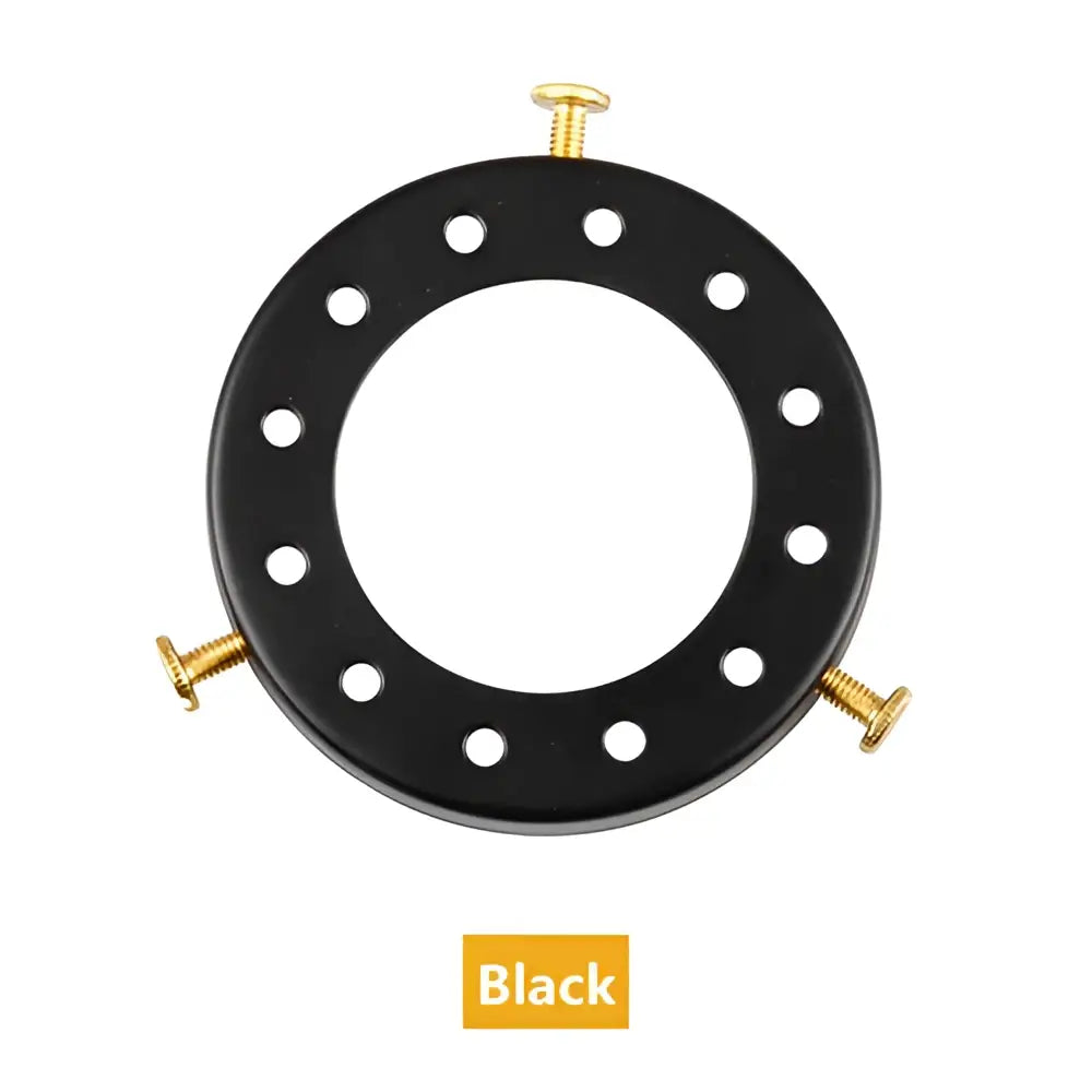 Black circular brass chandelier lamp holder adapter with three gold screws and evenly spaced holes for decorbites brass chandelier