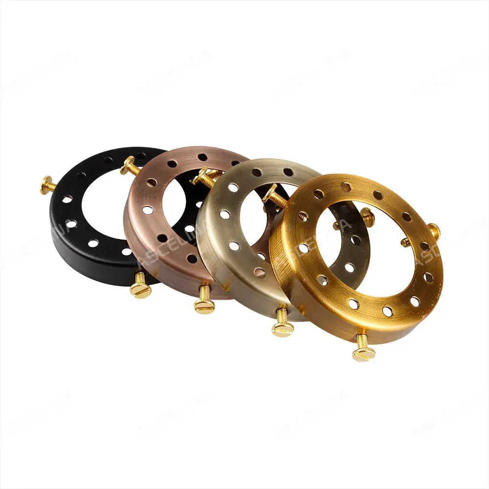 Set of four circular metal lamp holder rings in black rose gold silver and brass finishes for decorbites brass chandelier