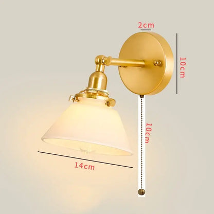 Vintage brass chevron led wall lamp with gold-finished brass adjustable arm and frosted clear glass shade for bedroom sconce