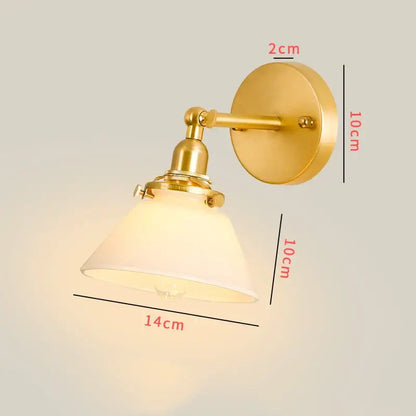 Gold-finished brass vintage wall lamp with frosted clear glass shade and led wall lighting for bedroom sconce