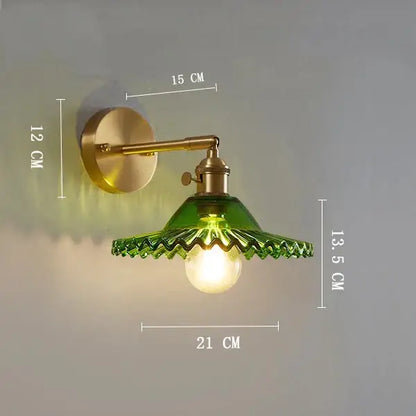Vintage brass clear glass wall light with green glass lampshade and brass finish wall sconce for bedroom decorbites clear glass