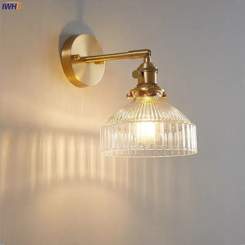 Vintage brass wall light with clear glass ribbed shade ideal for bedroom decorbites clear glass sconce