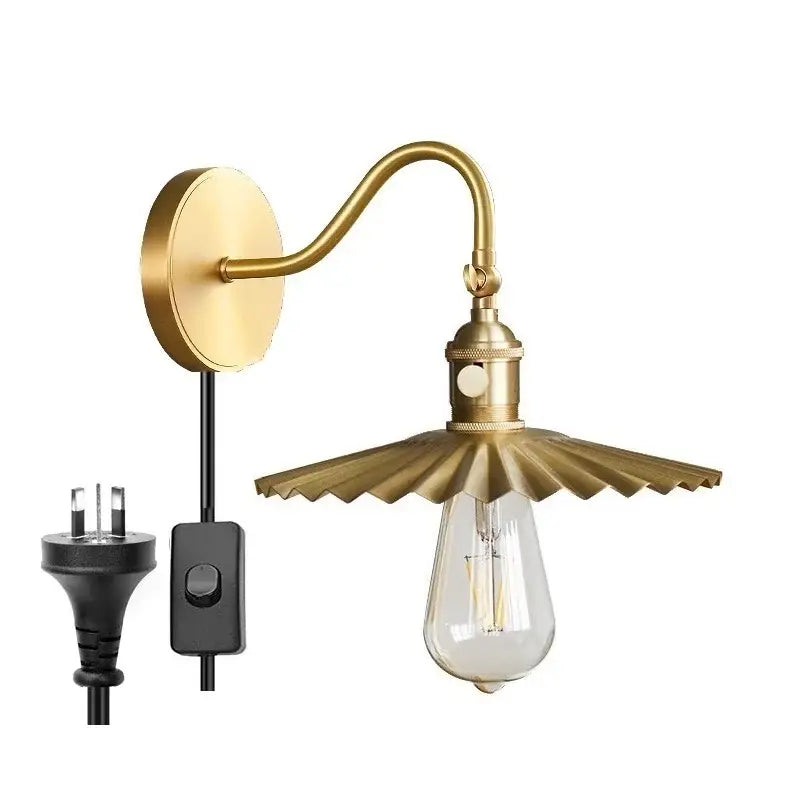 Vintage brass conical led copper wall lights with scalloped shade and exposed edison bulb for bedroom decorbites led copper wall