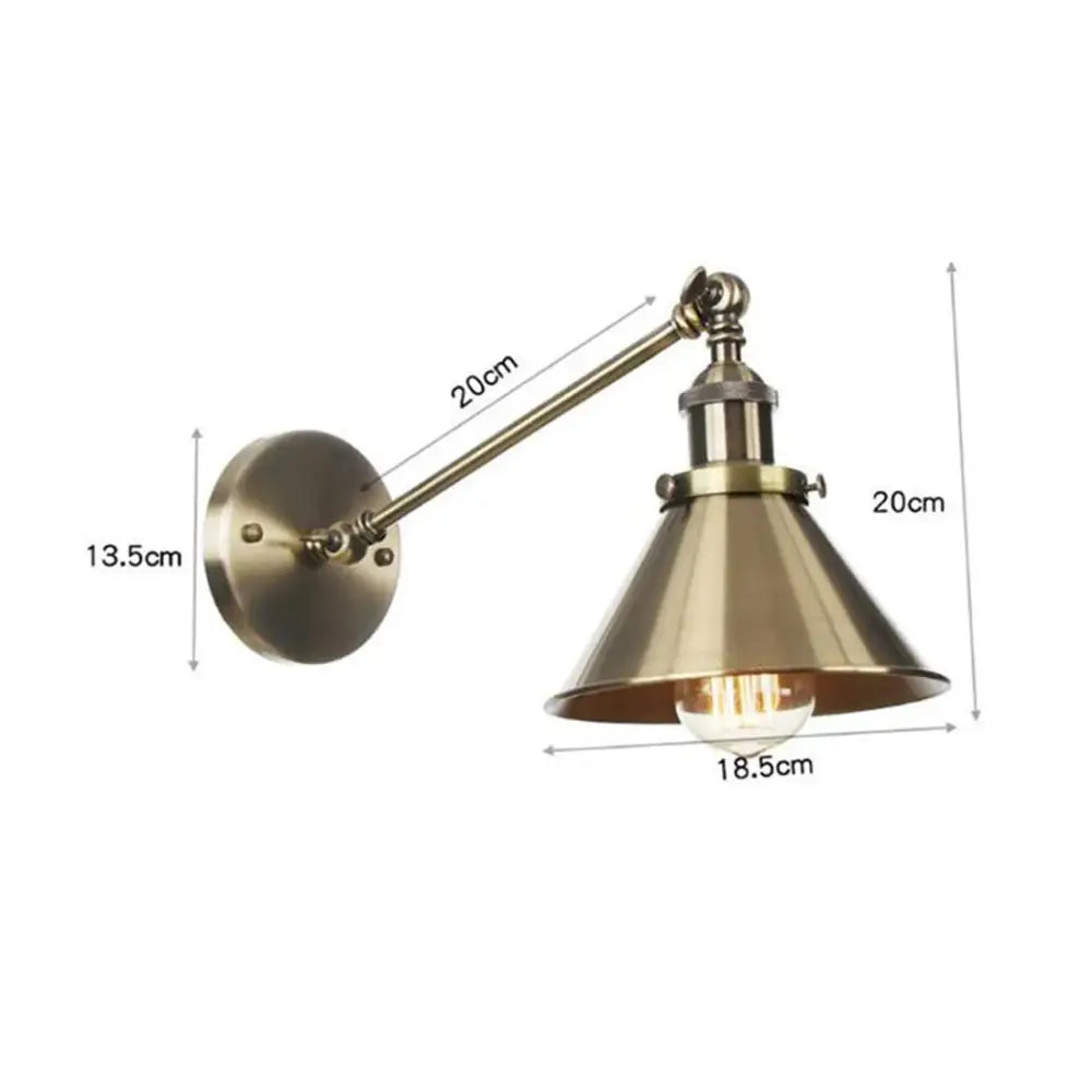 Vintage brass copper wall light with conical shade and adjustable arm for bedroom decorbites brass copper wall lighting