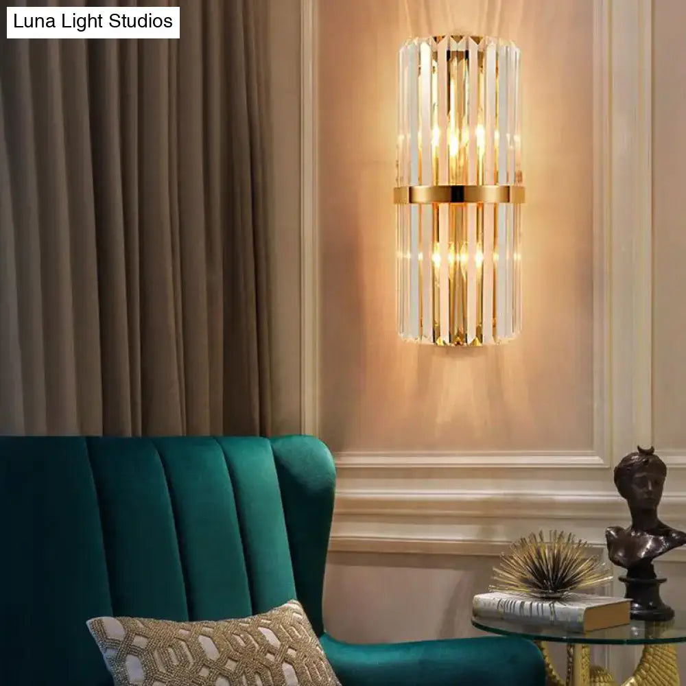 Vintage brass crystal wall lamp with vertical crystal rods and gold-toned metal accents for living room wall lamp