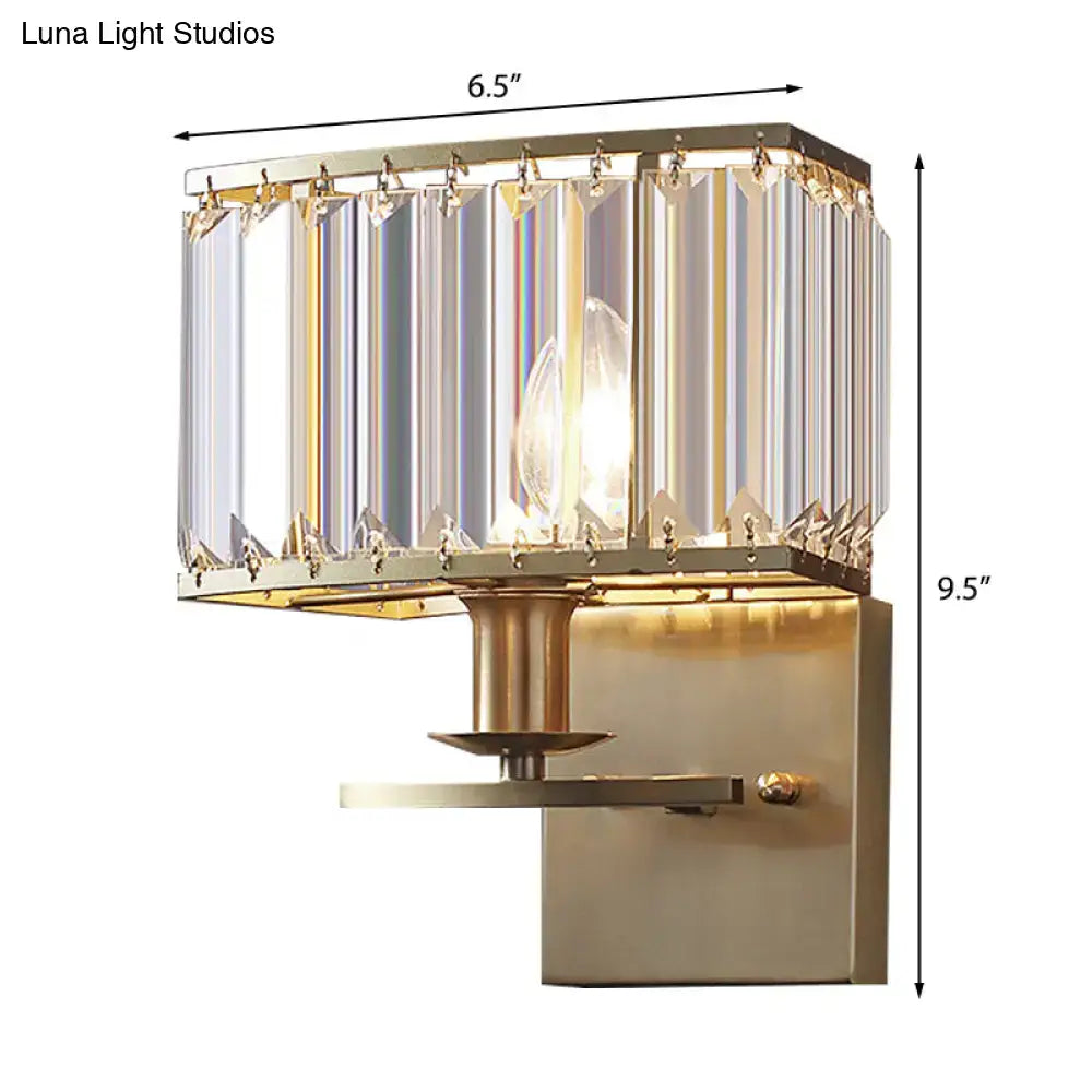 Vintage brass crystal wall sconce with brushed brass finish and e12 bulb base suitable for led incandescent and fluorescent bulbs
