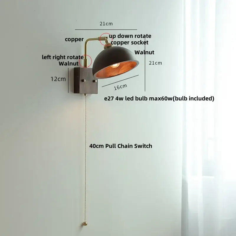 Industrial-style wall light sconce with matte black dome shade copper-finished arm and decorbites copper adjustable rotation