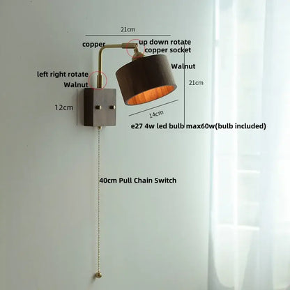 Vintage brass and dark wood wall light sconce with decorbites copper rustic adjustable warm light fixture