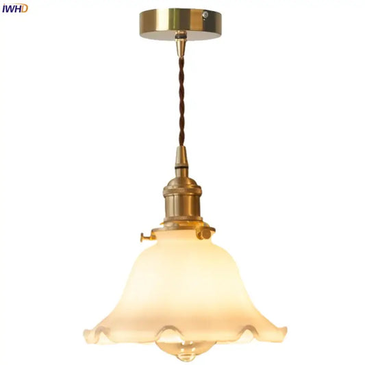 Vintage brass decorbites cream lace pendant light with scalloped cream lace glass led shade for dining room