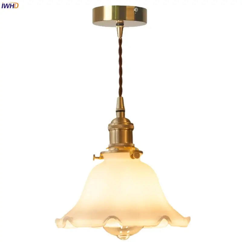 Vintage brass decorbites cream lace pendant light with scalloped cream lace glass led shade for dining room