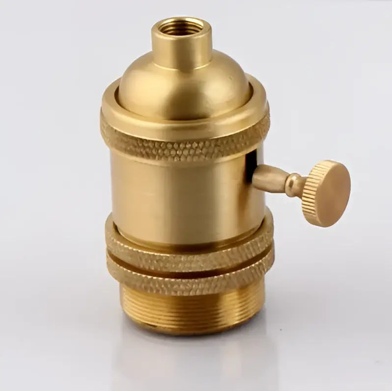 Vintage brass e27 lamp holder with textured socket and knurled adjustment knob for living room lighting