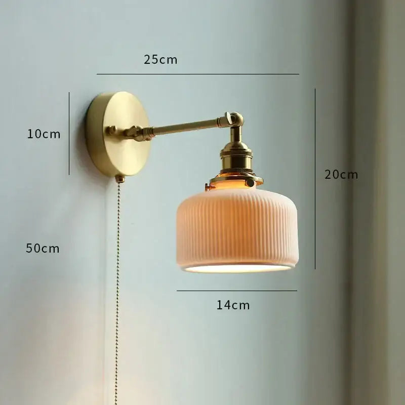 Vintage brass wall sconce with ribbed off-white ceramic shade for glass led bathroom decorbites glass led lighting