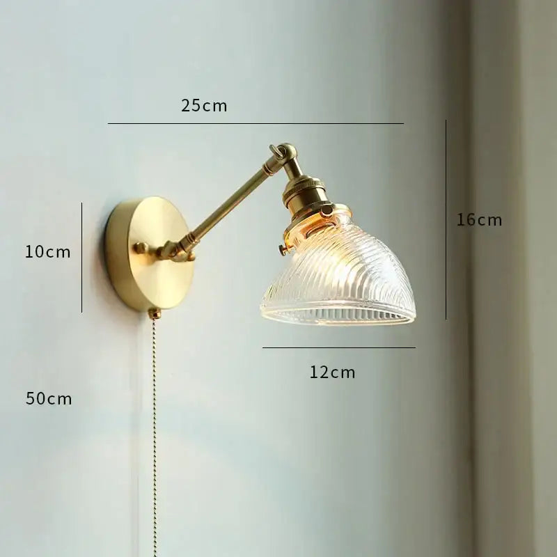 Vintage brass floral wall sconce with ribbed translucent glass shade decorbites glass led bathroom light pull chain