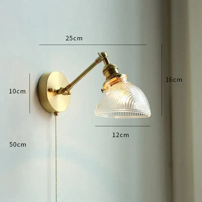 Vintage brass floral wall sconce with ribbed translucent glass shade decorbites glass led bathroom light pull chain