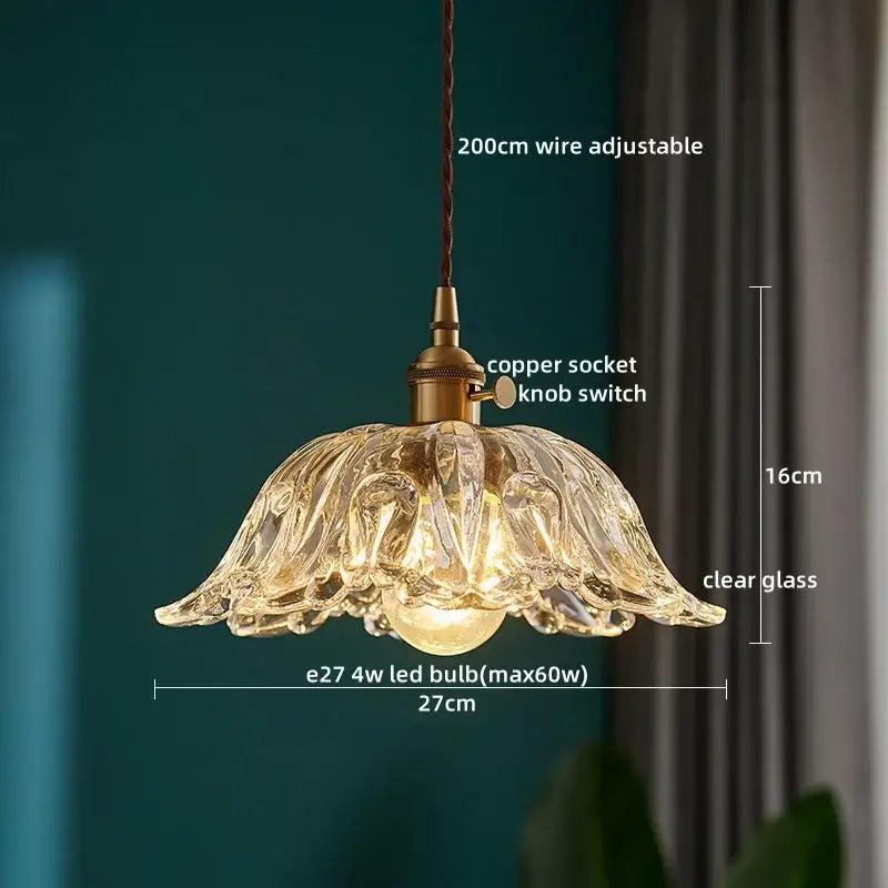 Vintage brass fluted glass led pendant with clear glass led pendant and copper socket for dining room lighting
