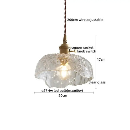 Clear glass led pendant with hammered fluted finish and brass copper socket vintage style for dining room lighting