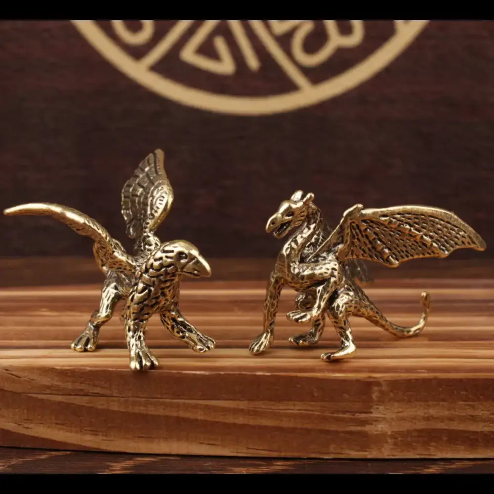 Two intricately detailed vintage brass flying dragon sculpture figurines with textured wings for living room decorbites brass flying decor