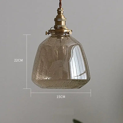 Vintage brass glass led pendant lamp with amber textured shade and brass finished fixture for dining room lighting