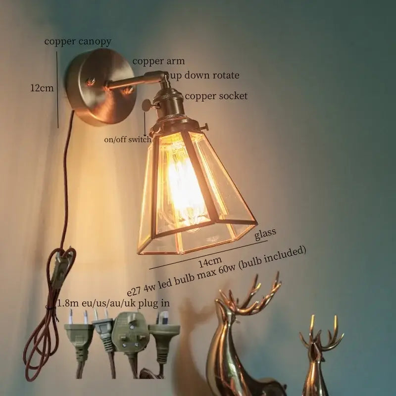 Copper wall light with glass shade and e27 led bulb in vintage brass glass led bathroom mirror sconce decorbites brass glass