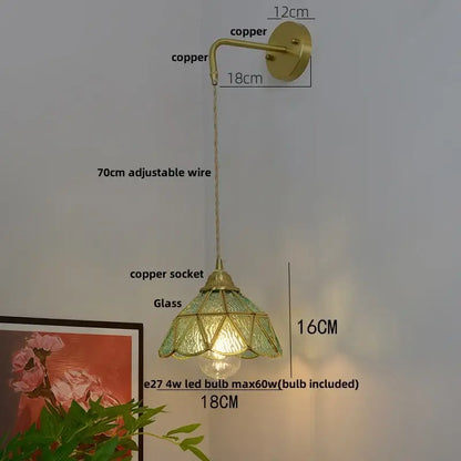 Vintage brass glass led wall sconce with green stained glass shade copper finish and adjustable wire decorbites glass brass