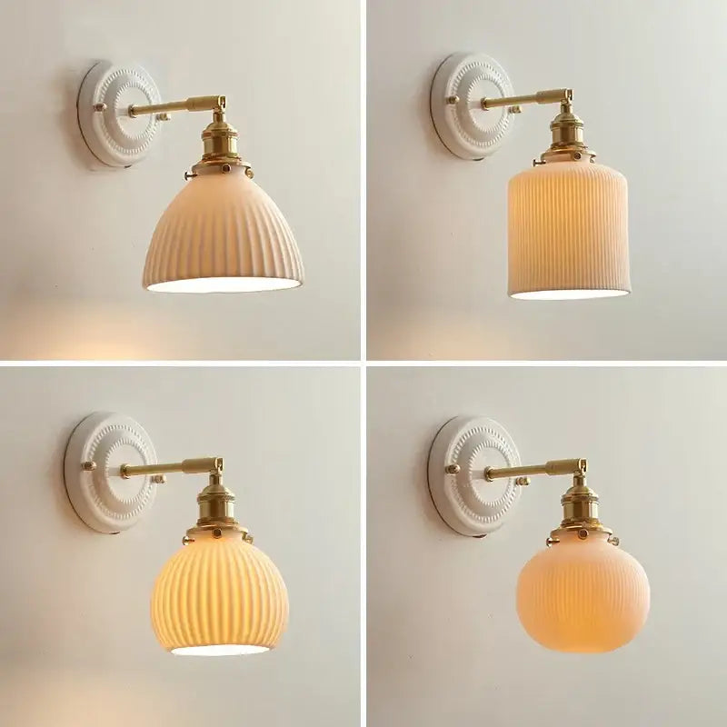 Vintage brass globe wall sconce with a brass-finished copper arm and ribbed frosted glass shades for bedroom decorbites copper arm led lighting