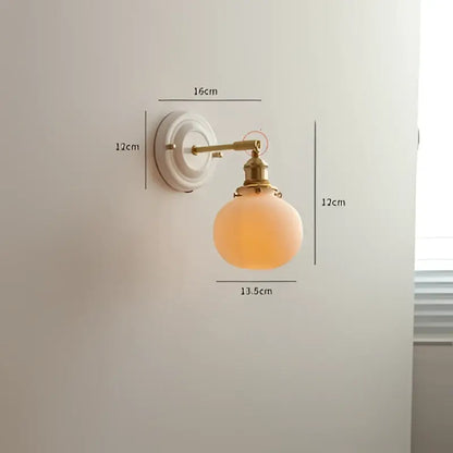 Vintage brass globe wall sconce with frosted peach ribbed glass and decorbites copper arm led for bedroom lighting